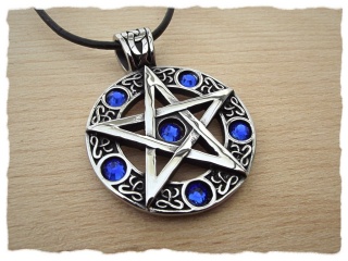 Edelstahlanhänger Pentagramm mit blauen Steinen