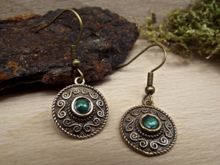 Ohrhänger "Spiralen" aus Bronze mit Malachit
