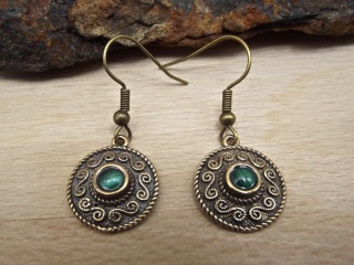 Ohrhänger "Spiralen" aus Bronze mit Malachit