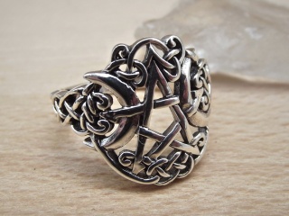 Silberring Dreifacher Mond mit Pentagramm
